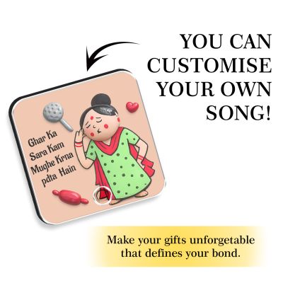 Ghar Ka Sara Kaam Funny Quote Personalized Musical Fridge Magnet Rechargeable Speaker Gift for Mom